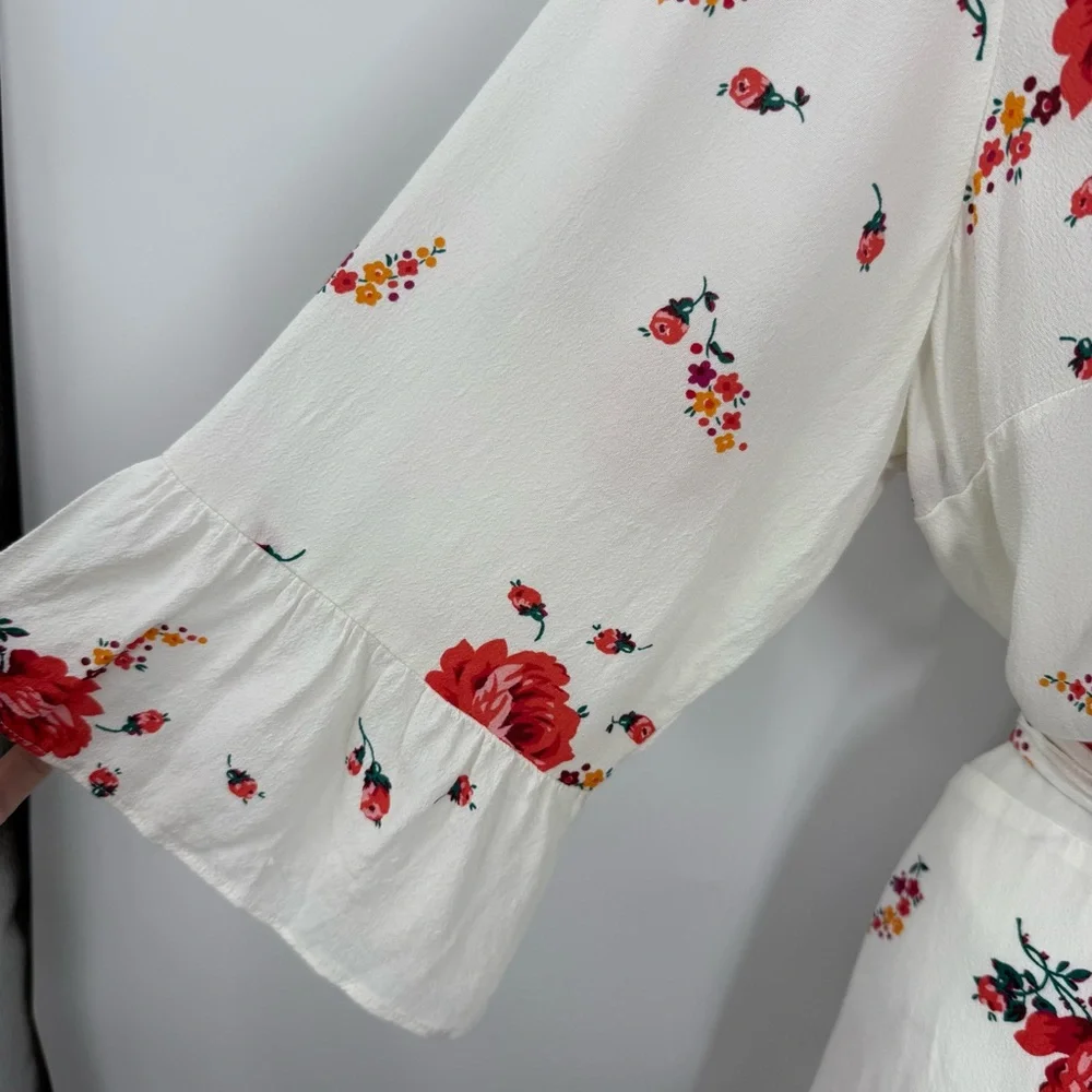 GAP Floral ruffle Wrap Mini Dress - White and Red L - Picture 7 of 15